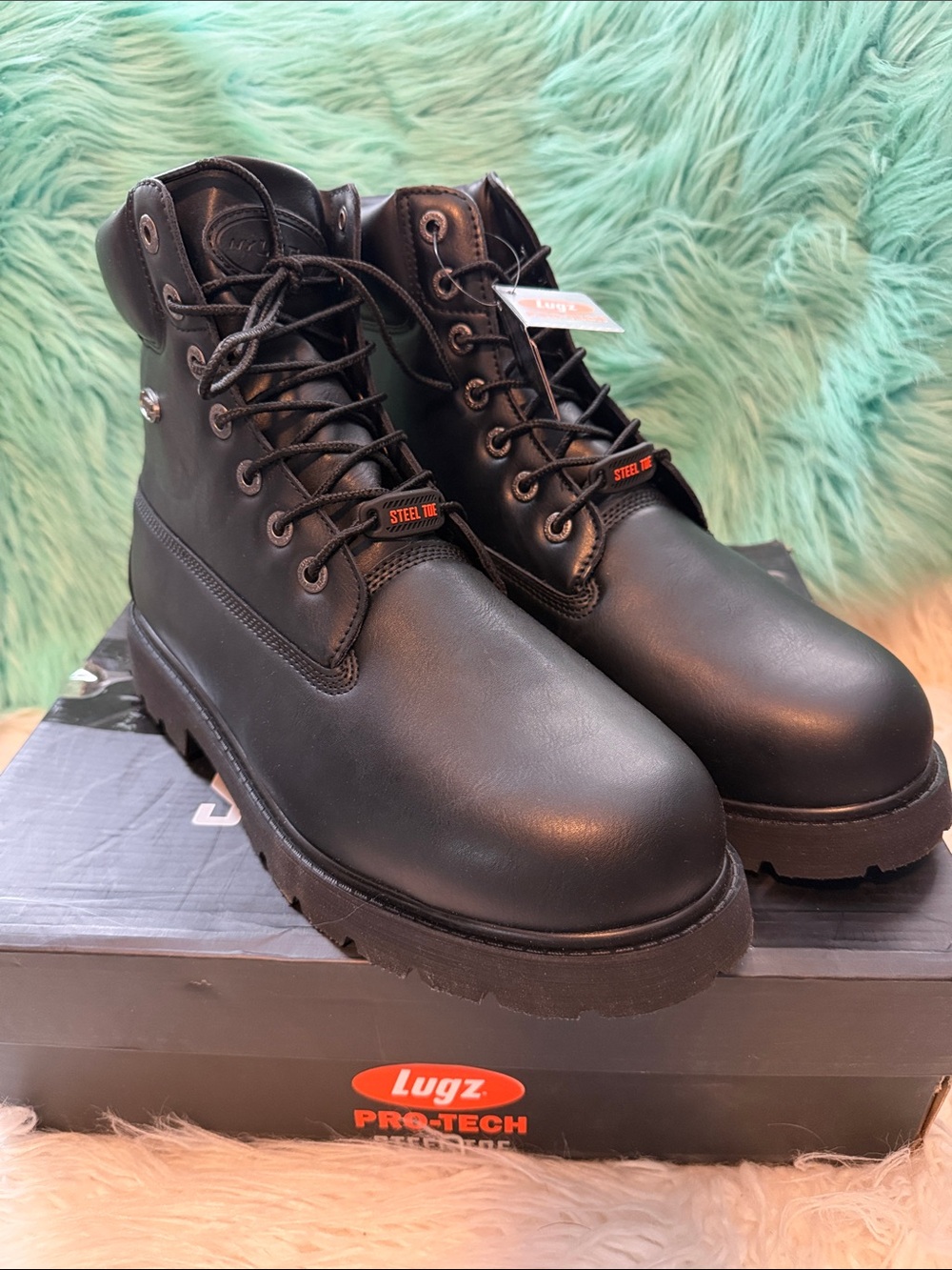 Lugz Men’s Black Steel Toe Work Boots - Pro-Tech- NIB Size 12